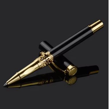 Hollow-Out Metal Rollerball Pen – Black and Gold Finish