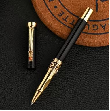 Hollow-Out Metal Rollerball Pen – Black and Gold Finish