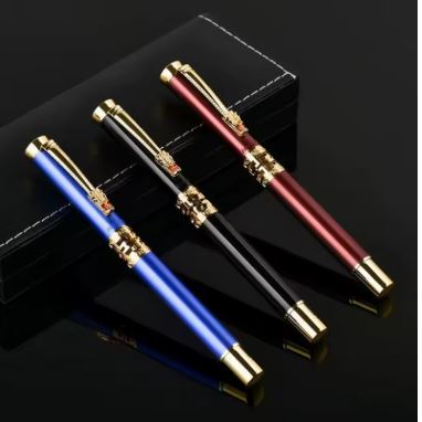 Hollow-Out Metal Rollerball Pen – Black and Gold Finish