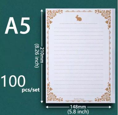 100 Pcs Vintage Flower Rabbit Design Kraft Writing Paper Set – Stationery for Letters & Notes